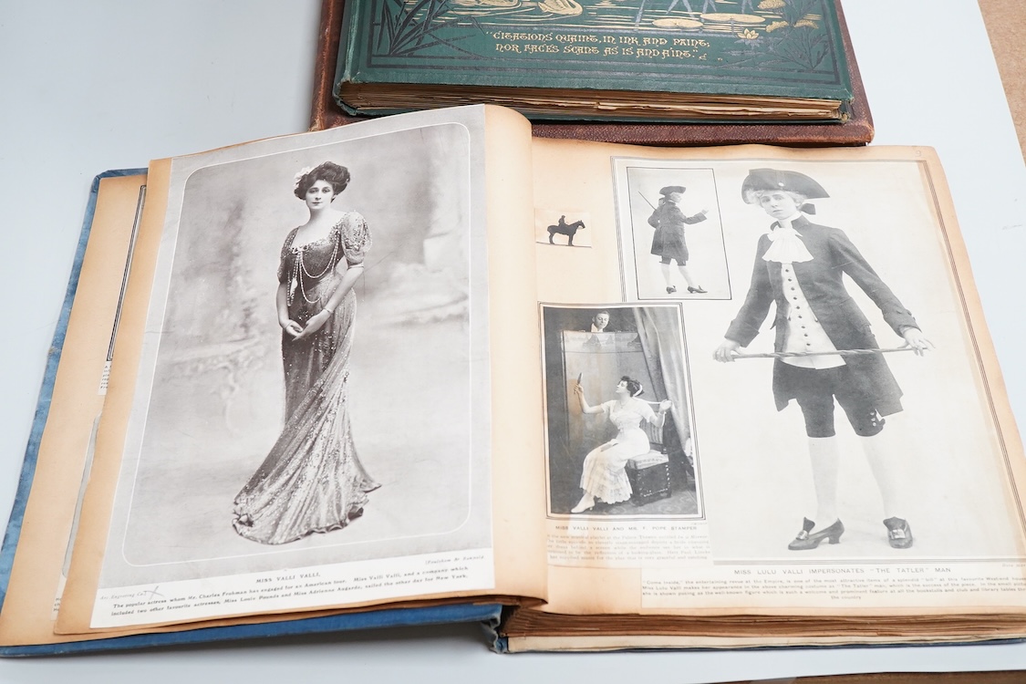 A collection of Victorian and later scrap books containing decoupage, newspaper cuttings and cutout prints